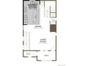 Second floor floorplan displaying the kitchen, dining room, living room, powder room and deck at 1249 Penner Dr, Erie, CO 80026