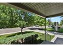 View from covered porch featuring lush, mature trees across the street at 4546 S Logan St, Englewood, CO 80113