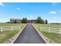 Exterior view down a driveway lined by a white fence, leading to a house and garage at 3519 Zane Gray Loop, Parker, CO 80138
