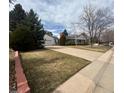 Lovely home with a long driveway leading to a detached garage, framed by mature trees and green lawn at 3201 S Albion St, Denver, CO 80222