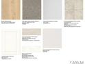 Showcasing interior finish samples, including flooring, countertops, backsplash, tile, and cabinet door selections at 16517 W 92Nd Pl, Arvada, CO 80007