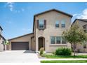 Stucco home with a two-car garage, a charming entry and manicured landscaping at 2592 S Norse Ct, Lakewood, CO 80228