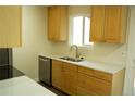 Kitchen with stainless steel dishwasher, countertops and honey colored cabinets at 3825 E 123Rd Ave, Thornton, CO 80241