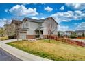 Charming two-story home with attached garage, stone accents, manicured lawn and wood fence at 4808 S Picadilly Ct, Aurora, CO 80015