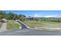 Exterior view with a long driveway, expansive lawn, and lush landscaping during the day at 19336 Queens Crescent Way, Monument, CO 80132