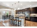 Well-equipped kitchen with dark cabinetry, stainless appliances, and granite countertops at 9528 Pendio Ct, Highlands Ranch, CO 80126