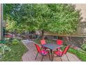 Private patio with table and chairs, nestled under a tree at 10 N Ogden St # 5, Denver, CO 80218