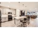 Modern kitchen with stainless steel appliances, a large island with bar seating, and sleek cabinetry at 4051 Happy Hollow Dr, Castle Rock, CO 80104