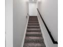Staircase with carpeted steps and a dark wood handrail, leading to the upper level at 2032 S Holly St # 3, Denver, CO 80222