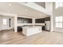 Modern kitchen with stainless steel appliances, a large island, and sleek dark cabinetry at 39440 Congress Ln, Elizabeth, CO 80107