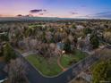 An aerial view showcasing the neighborhood and large lot at 7 Cherry Hills Farm Dr, Cherry Hills Village, CO 80113