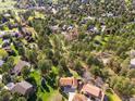 Aerial view of a neighborhood with mature trees and well-maintained homes at 8409 Lightening View Dr, Parker, CO 80134
