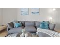 Cozy living room features a comfortable gray sofa, plush pillows, and stylish decor at 1313 N Williams St # 1103, Denver, CO 80218