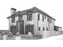 Architectural sketch of the two-story home showing side yard and black framed windows at 1193 S York St, Denver, CO 80210