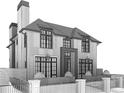 Architectural sketch showing the side view of the brick home with black framed windows at 1193 S York St, Denver, CO 80210