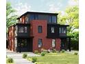 Modern two-story home with red brick and gray siding, complemented by lush landscaping and a stone walkway at 4303 Osceola St, Denver, CO 80212