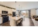 Modern kitchen featuring a large island with seating, stainless steel appliances, and stylish pendant lighting at 25621 E Cedar Pl, Aurora, CO 80018