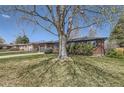 Landscaped brick home featuring a mature tree and beautiful lawn at 5485 E Bails Dr, Denver, CO 80222