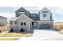Beautiful two-story home featuring stone accents, gray siding, three-car garage, and well-maintained landscaping at 14247 Beebalm Loop, Parker, CO 80134