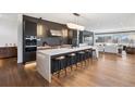 Open-concept kitchen featuring a large waterfall island, modern lighting, and stainless steel appliances at 267 S Clermont St, Denver, CO 80246