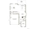 Layout of the first floor showing the kitchen, garage, dining, great room and entry to the home at 2656 Simpson Ln, Erie, CO 80026