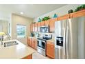 Well-lit kitchen with stainless steel appliances, an island, and plenty of cabinet space at 3595 E 124Th Pl, Thornton, CO 80241