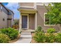 Inviting front entrance featuring well-maintained landscaping and a clean concrete walkway and steps at 1137 Hummingbird Cir, Longmont, CO 80501