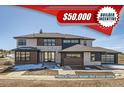 Modern two-story home featuring a mix of stone, wood, and siding accents, plus a $50,000 builder incentive at 9752 Canyon Wind Pt, Parker, CO 80138
