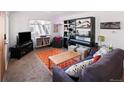 Living room features a sofa, rug, and built-in shelving at 2640 S York St, Denver, CO 80210