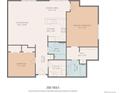 Detailed floor plan showcasing the layout of the living room, bedroom, kitchen, and dining area at 5677 S Park Pl # A102, Englewood, CO 80111