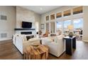 Spacious living room with a fireplace and large windows at 1196 Lost Elk Loop, Castle Rock, CO 80108