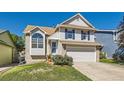 Charming two-story home featuring a well-manicured lawn, blue shutters, and an attached garage at 13069 Jackson Dr, Thornton, CO 80241