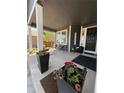 Inviting front porch with cozy seating area and decorative potted plants at 653 Glenarbor Cir, Longmont, CO 80504
