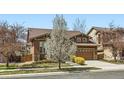 This home features a blossoming tree, tidy landscaping, and a well-maintained brown exterior at 10117 Waco St, Commerce City, CO 80022