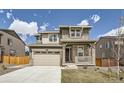 Charming two-story home featuring stone accents, a covered front porch, and a well-manicured lawn at 4875 E 148Th Pl, Thornton, CO 80602