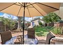 Charming backyard patio featuring outdoor seating under a large sun umbrella at 953 Kalamath St, Denver, CO 80204