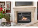 Close-up of a stone fireplace with burning logs at 344 Saint Paul St, Denver, CO 80206