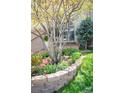 Lush garden with tulips and flowers, framed by a brick retaining wall at 12662 W Asbury Pl, Lakewood, CO 80228