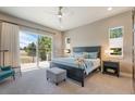 Serene main bedroom with balcony access, plush carpeting, and elegant furnishings for a relaxing retreat at 670 Portland Rd, Monument, CO 80132