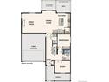 Main level floor plan showcasing kitchen, dining room, and two-bay garage at 3484 N Irvington St, Aurora, CO 80019