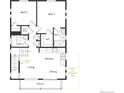 Second-floor floorplan includes living/dining room, kitchen, bedrooms, two bathrooms, and balcony at 46565 Avery Ln, Bennett, CO 80022