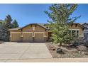 Charming home with a three-car garage and stone accents, complemented by mature landscaping at 7009 Winter Ridge Pl, Castle Pines, CO 80108