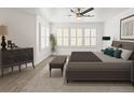 Tranquil main bedroom with a large window, neutral carpet, and elegant furnishings for a relaxing retreat at 8073 S Albion St, Centennial, CO 80122