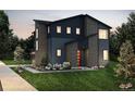 New construction home shows modern exterior with brick and siding, professional landscaping, and a red front door at 23950 E 41St Ave, Aurora, CO 80019