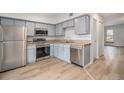 Modern kitchen with stainless steel appliances and light gray cabinets at 1150 Inca St # 59, Denver, CO 80204