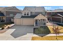Charming two-story home with a two-car garage, inviting front porch, and well-maintained lawn at 18284 E 52Nd Pl, Denver, CO 80249