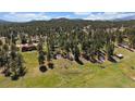 Scenic aerial view of sprawling land featuring lush greenery, scattered homes, and towering trees at 29827 Gigi Rd, Evergreen, CO 80439