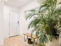 Bright entryway featuring a modern bench, large plant, and stylish decor at 3435 Lawrence St, Denver, CO 80205