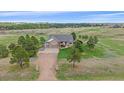 Beautiful ranch-style home with stone accents, mature trees, and lush green lawn at 330 N Rocky Cliff Trl, Franktown, CO 80016