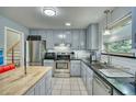 Updated kitchen featuring stainless steel appliances, black countertops, and painted cabinets at 10342 Monterey Cir, Northglenn, CO 80260